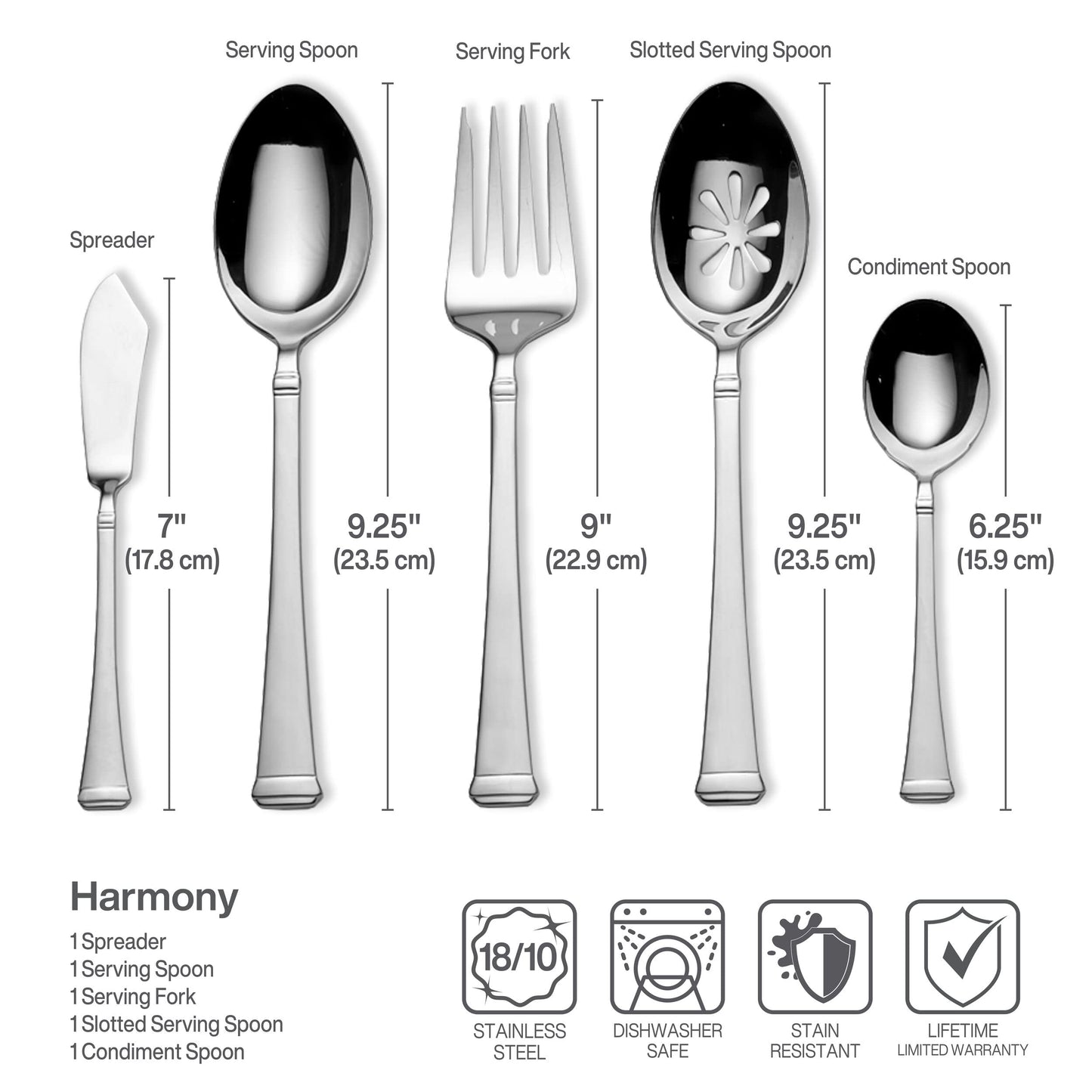 Mikasa 5060761 Harmony 65-Piece 18/10 Stainless Steel Flatware Set with Utensil-Serving Set, Silver